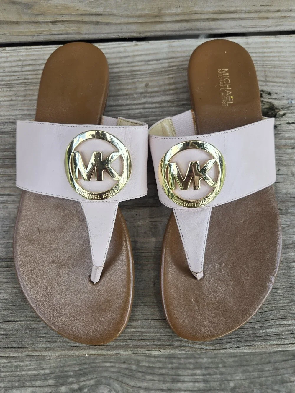 Michael Kors pink leather slip on designer sandals size 7.5 W in good condition